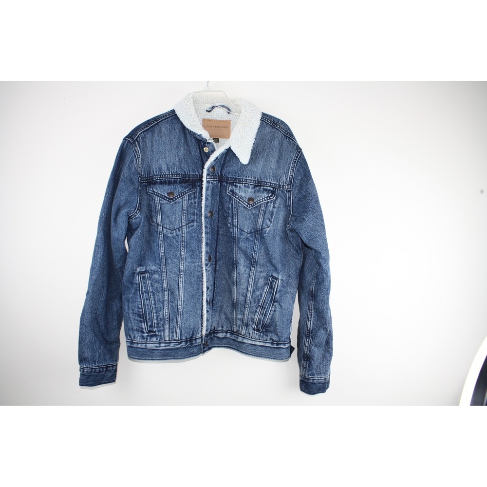Lucky Brand Faux Shearling Lined Denim Trucker Jacket Medium Wash Blue Womens M